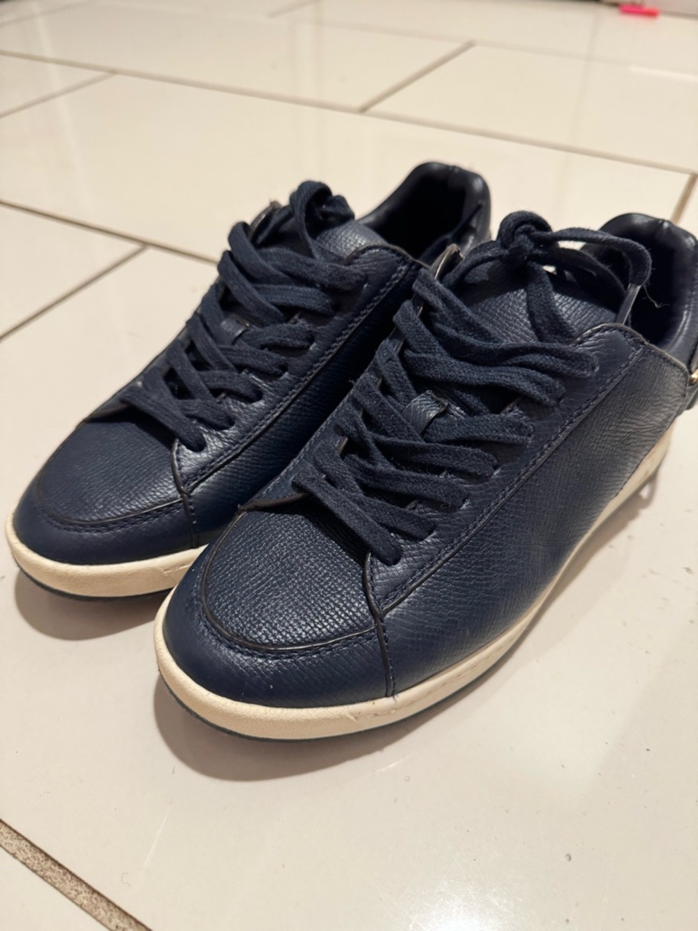 Burberry Women Navy Leather Lace-Up Sneakers